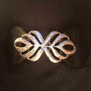 Silver Leaf Buckle Statement Belt - Size S/M